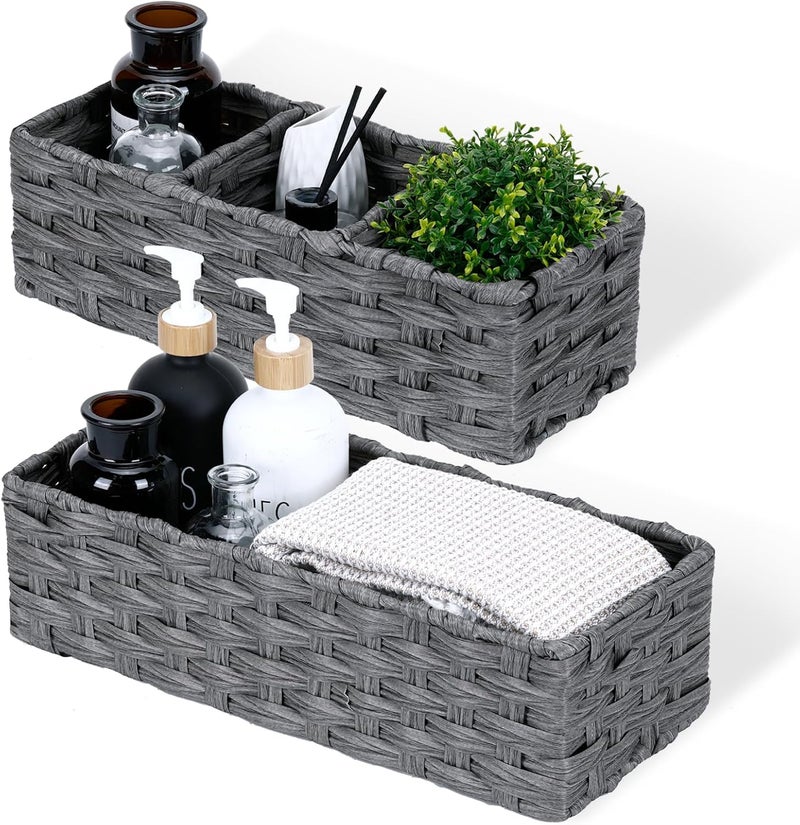 DULLEMELO Toilet Paper Basket for Organizing, Small Bathroom Baskets for Storage, Waterproof Basket for Back of Toilet, Grey, 2 Pack - Image 1